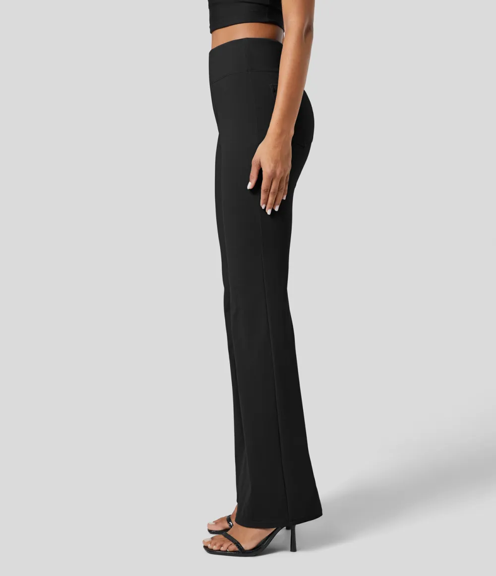  High Waisted Back Side Pocket Slight Flare Work Pants