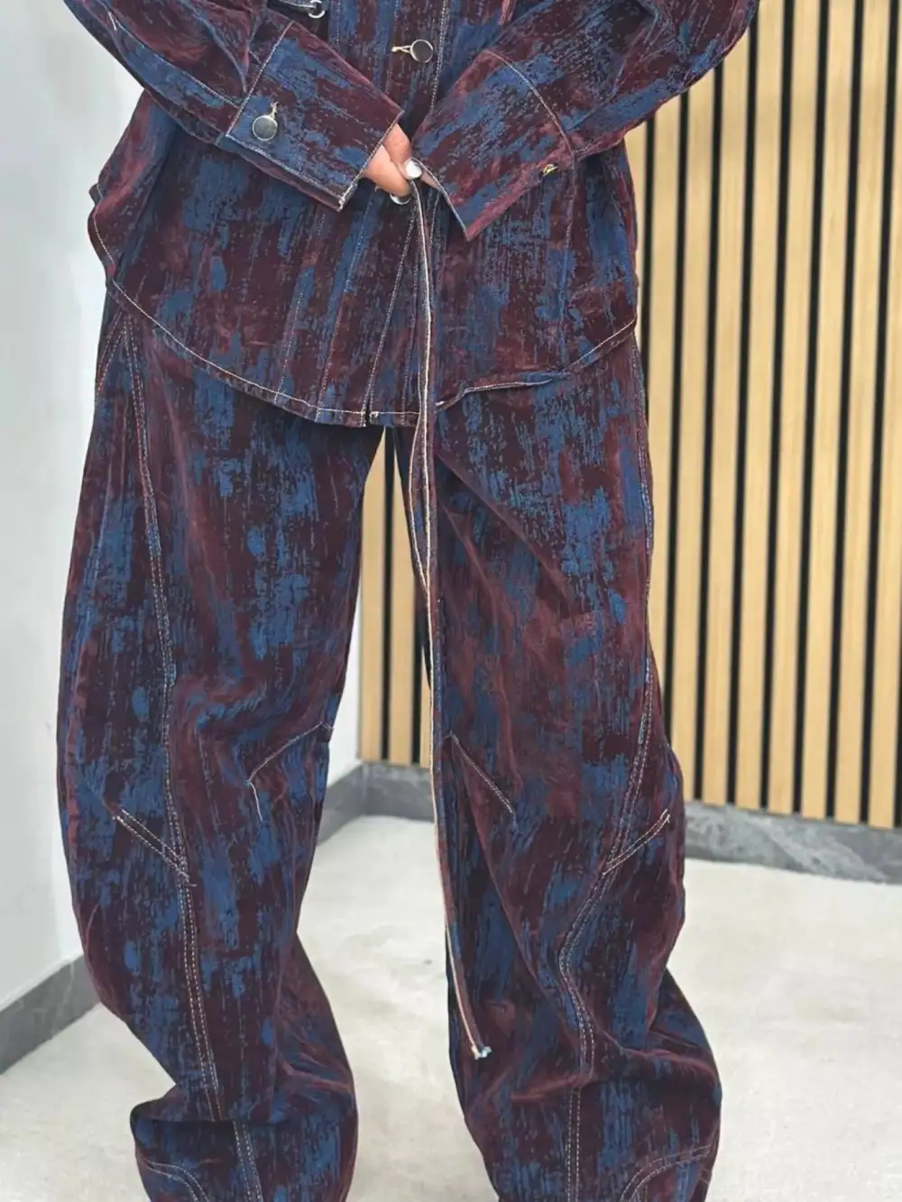 Button Lace Up Set Denim Pants