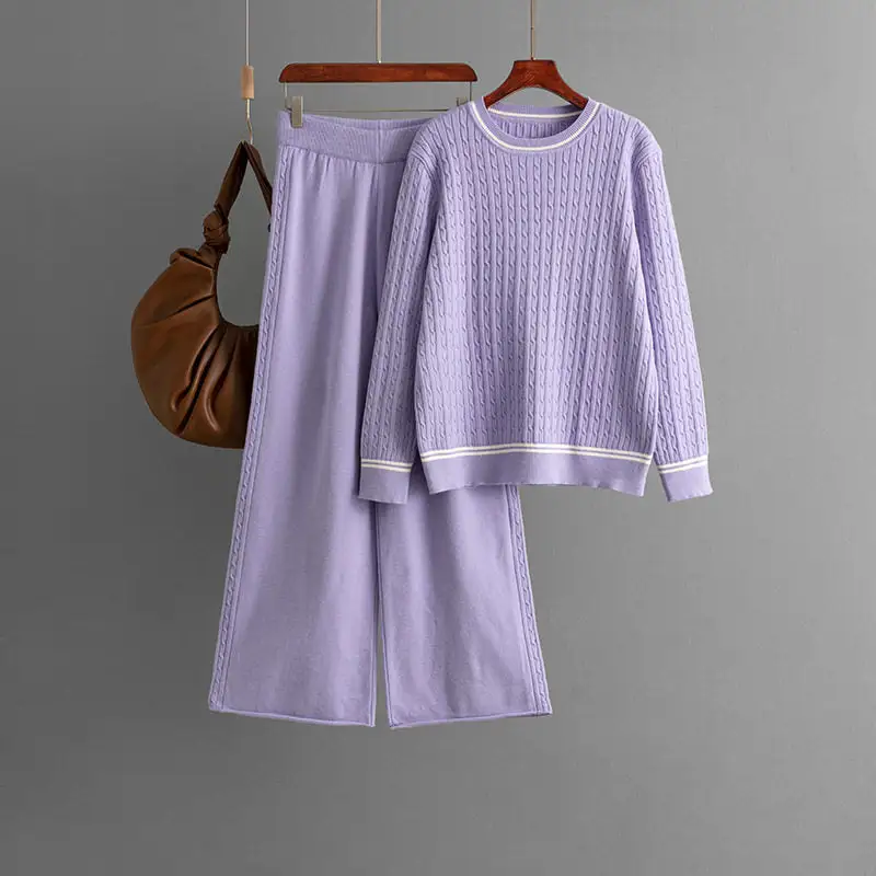 Lightweight Twist Knit Sweater And Pants Two Piece Set
