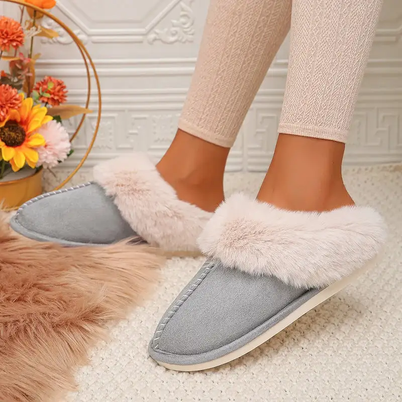 Faux-Suede Suede Plush-Lined Indoor Slippers