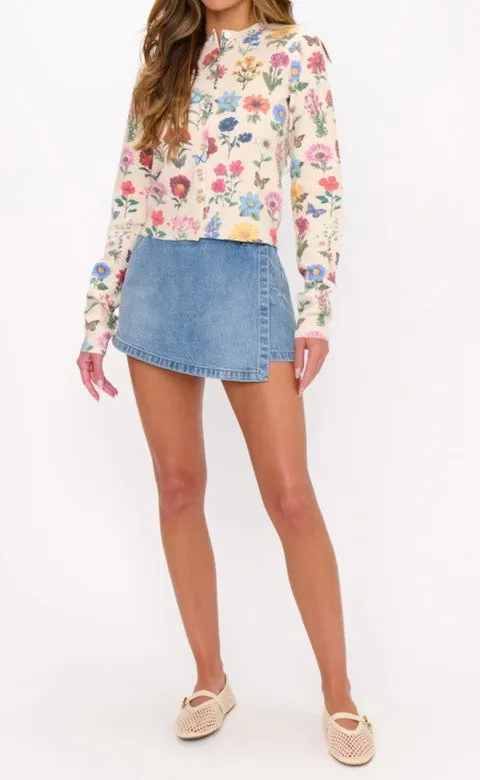 Floral Embroidered White Knit Cardigan