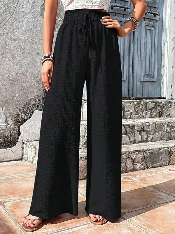 Women's Wide Leg Loose Fit Drawstring Patchwork Pants