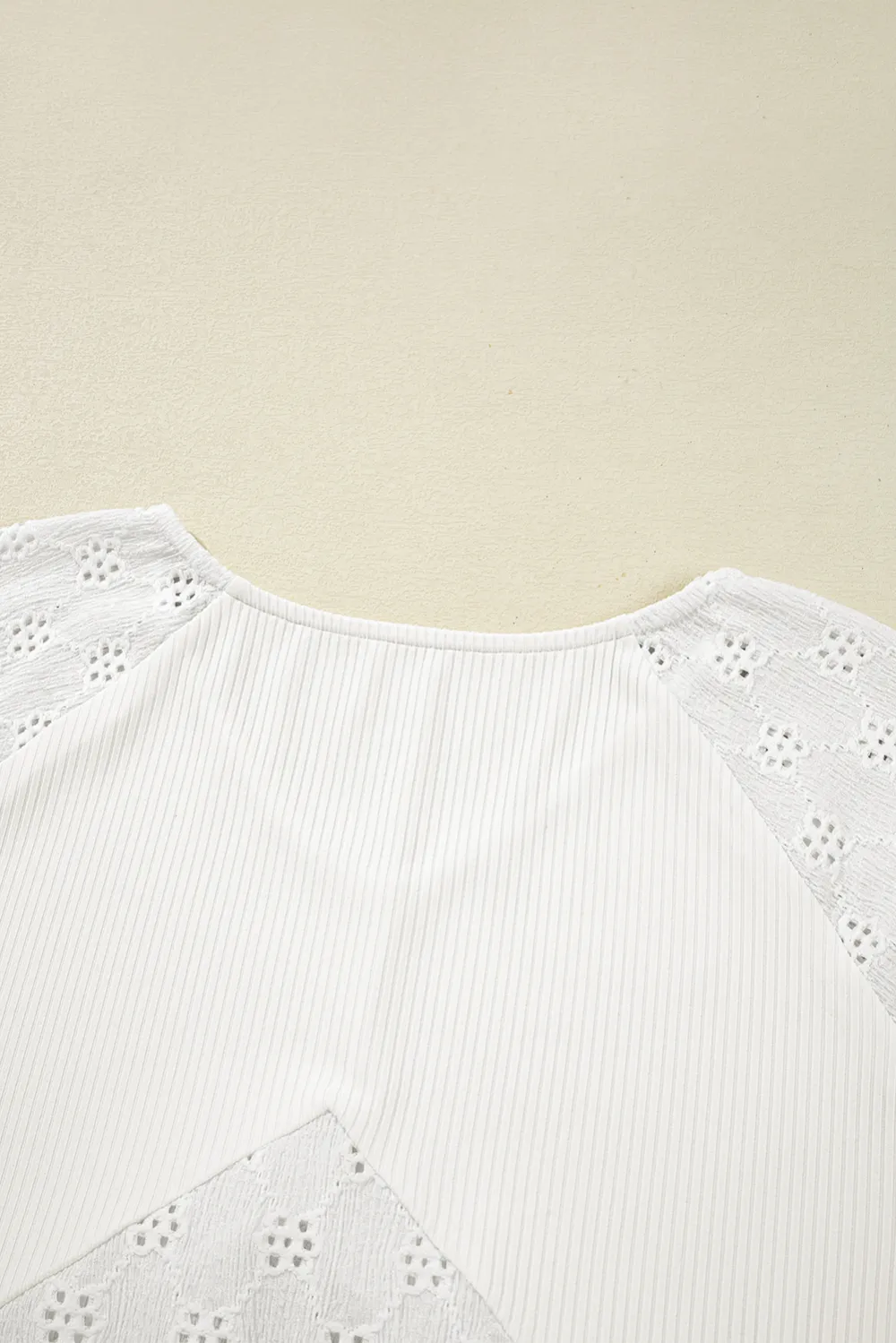 White Twisted Rib Patchwork Embroidered Top