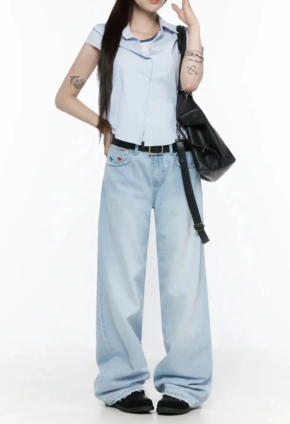 Patched Wide-Leg Jeans