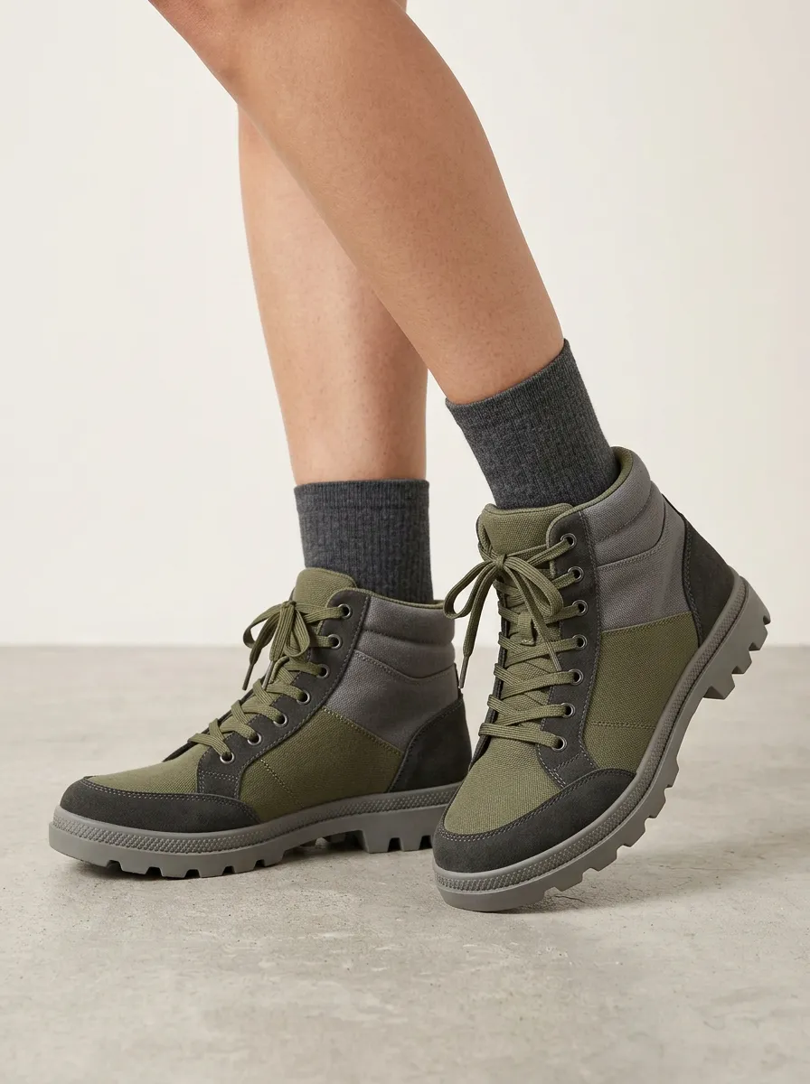 Trail Suede-Trim Canvas Hiking Boots