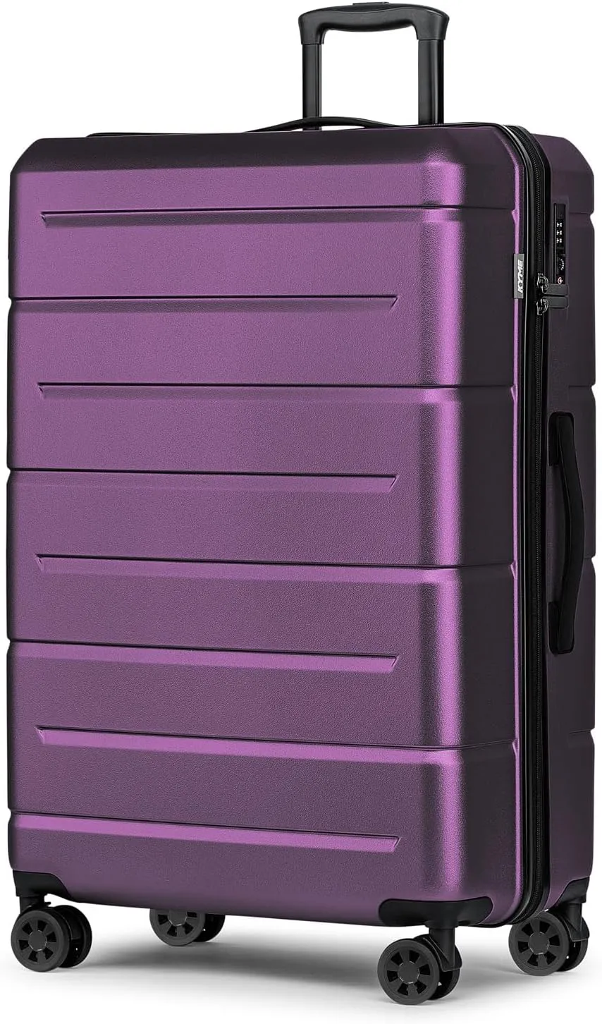 KYME 24 Inch Luggage,Checked Medium Suitcase with Spinner Wheels,Black