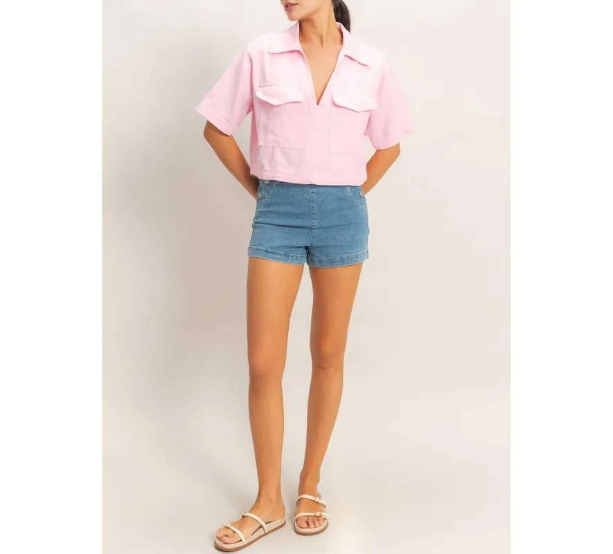 Collared V-Neck Top