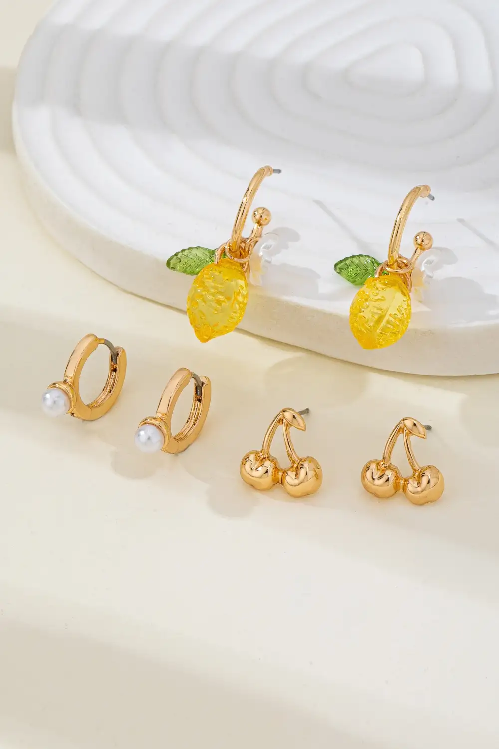 Cherry Studs Pearl Lemon Huggie