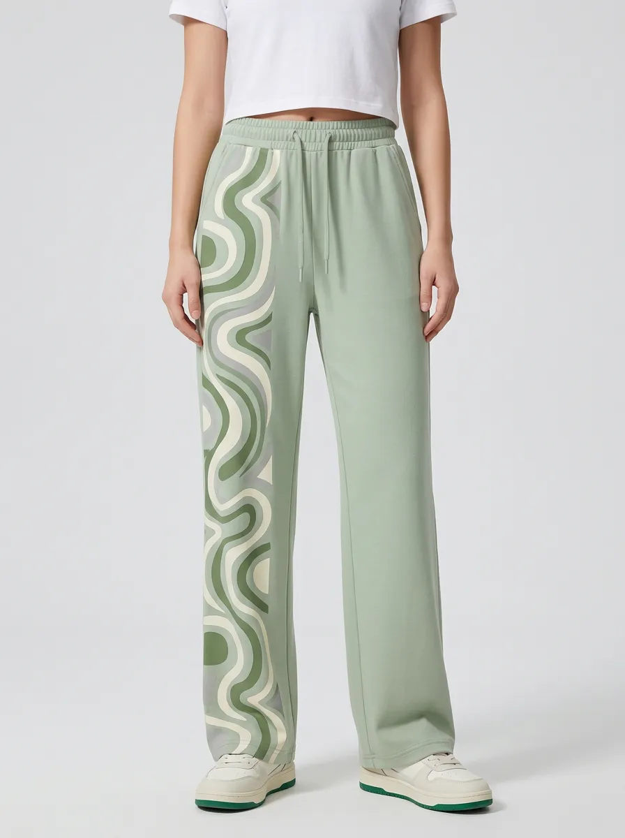 Women's Retro Aesthetic Sage Green Swirl Graphic Sweatpants