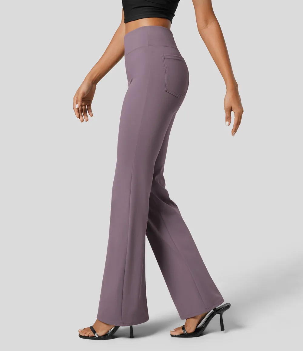  High Waisted Back Side Pocket Slight Flare Work Pants