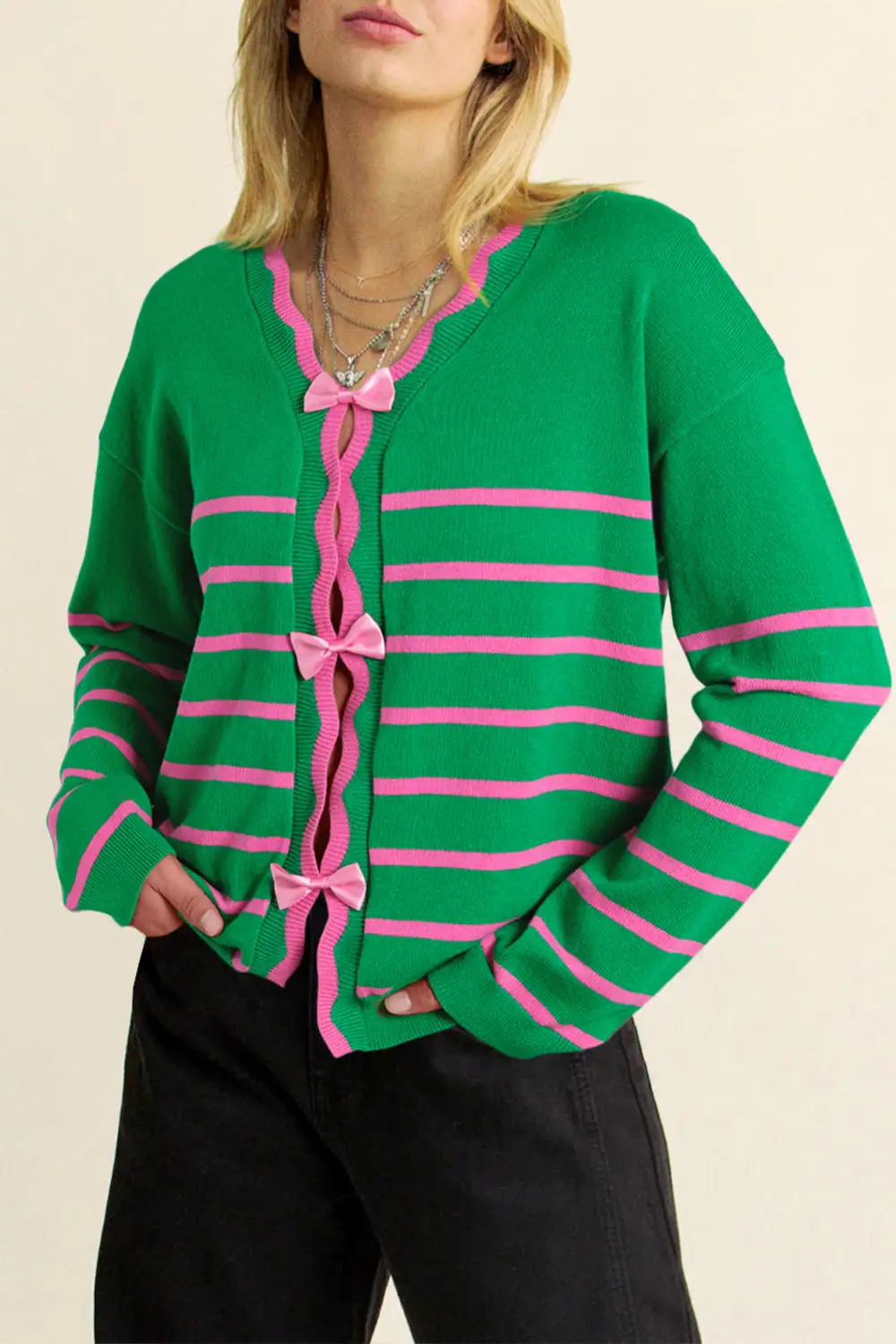 Ribbon Cute Bow Detail Sweater Knit Cardigan