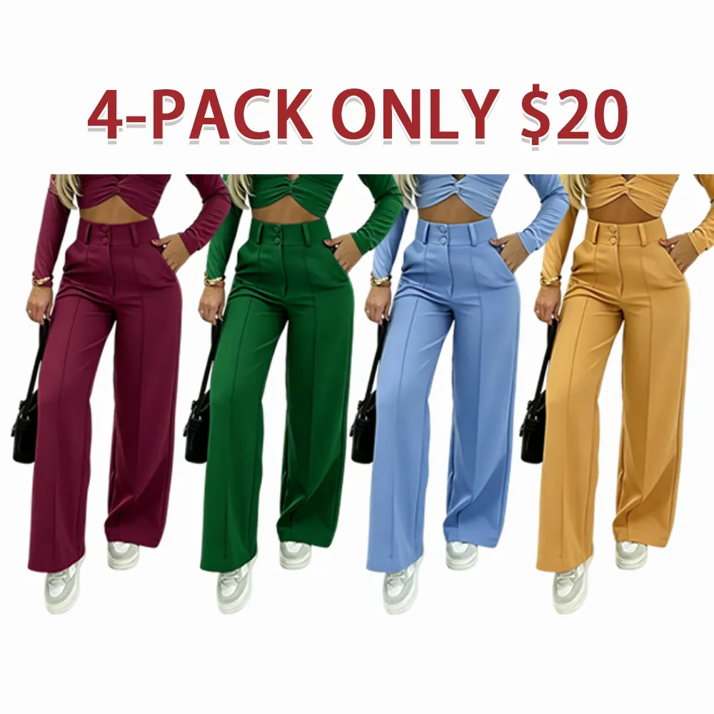 Women's Wide-Leg Pants with Double Button Front Office Trousers