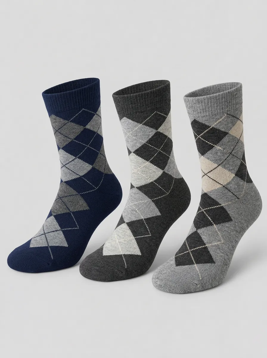 Men's Multicolor Argyle Pattern Crew Crew Socks 3-Pack