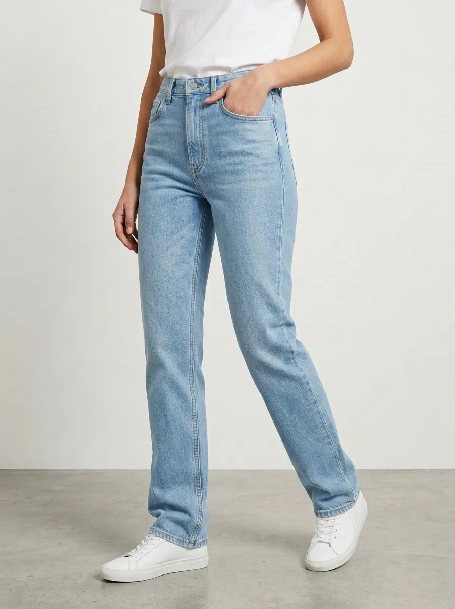 Elegant High-Rise Vintage-Wash Women's Straight-Leg Jeans