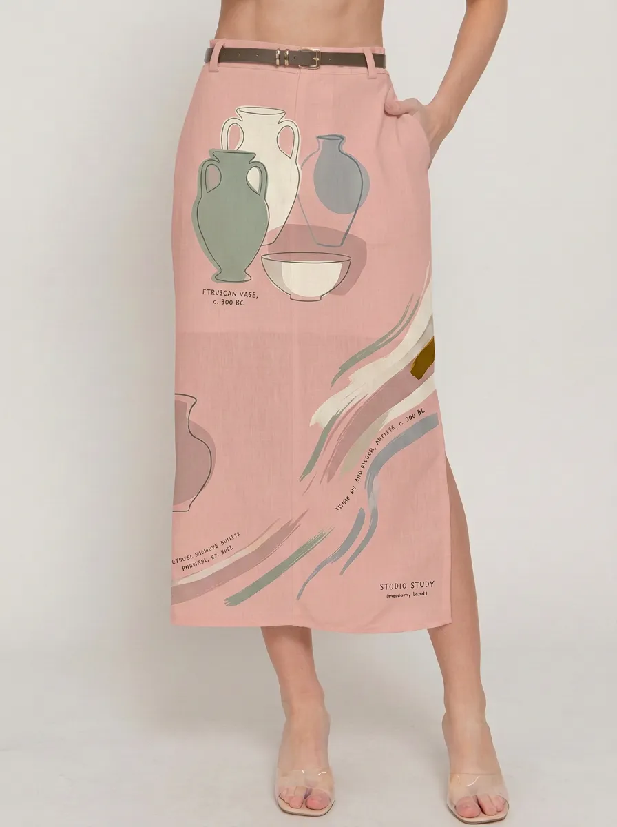 Women's Art History Lover Etruscan Vase Printed Midi Skirt