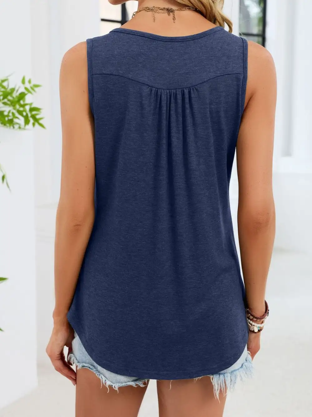 Button Detail Round Neck Tank