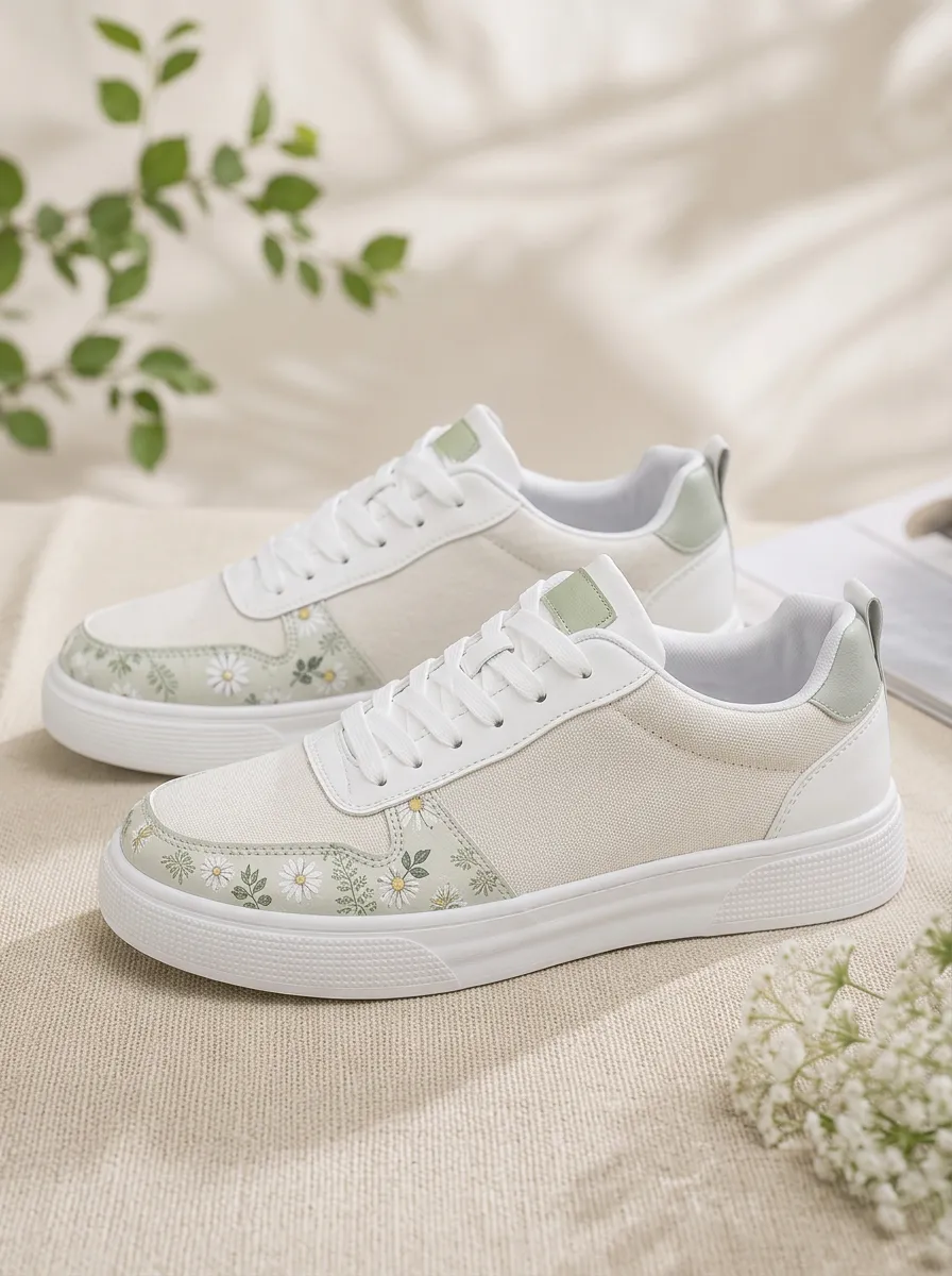 Men's Floral Daisy Pattern Printed Casual Sneakers