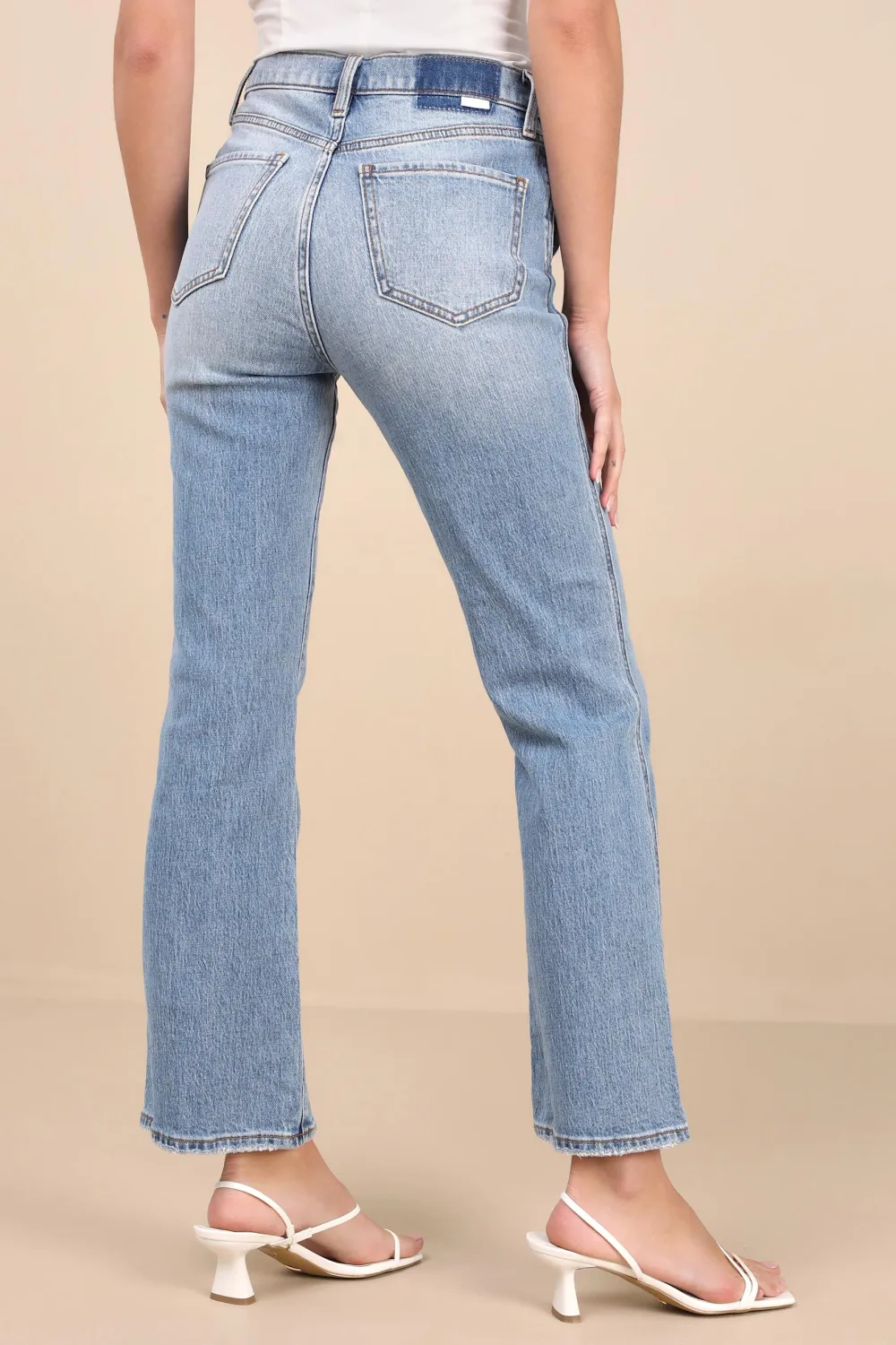 Casual Style Faded Distressed High-Rise Flare Jeans