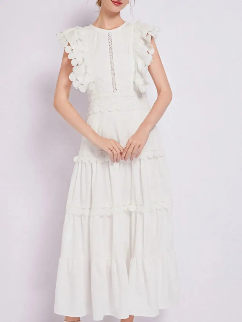Embroidered Ruffle Tiered Dress Casual