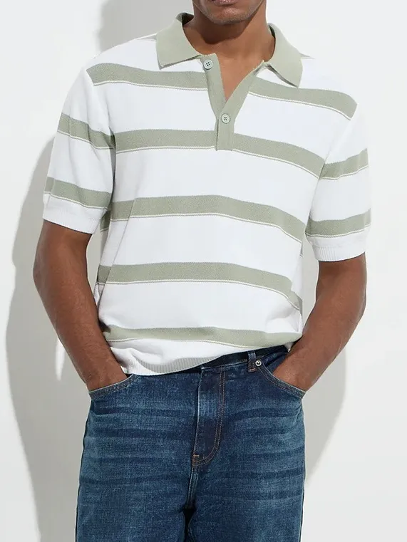 Navy Loose Cotton-Blend Polo Shirt
