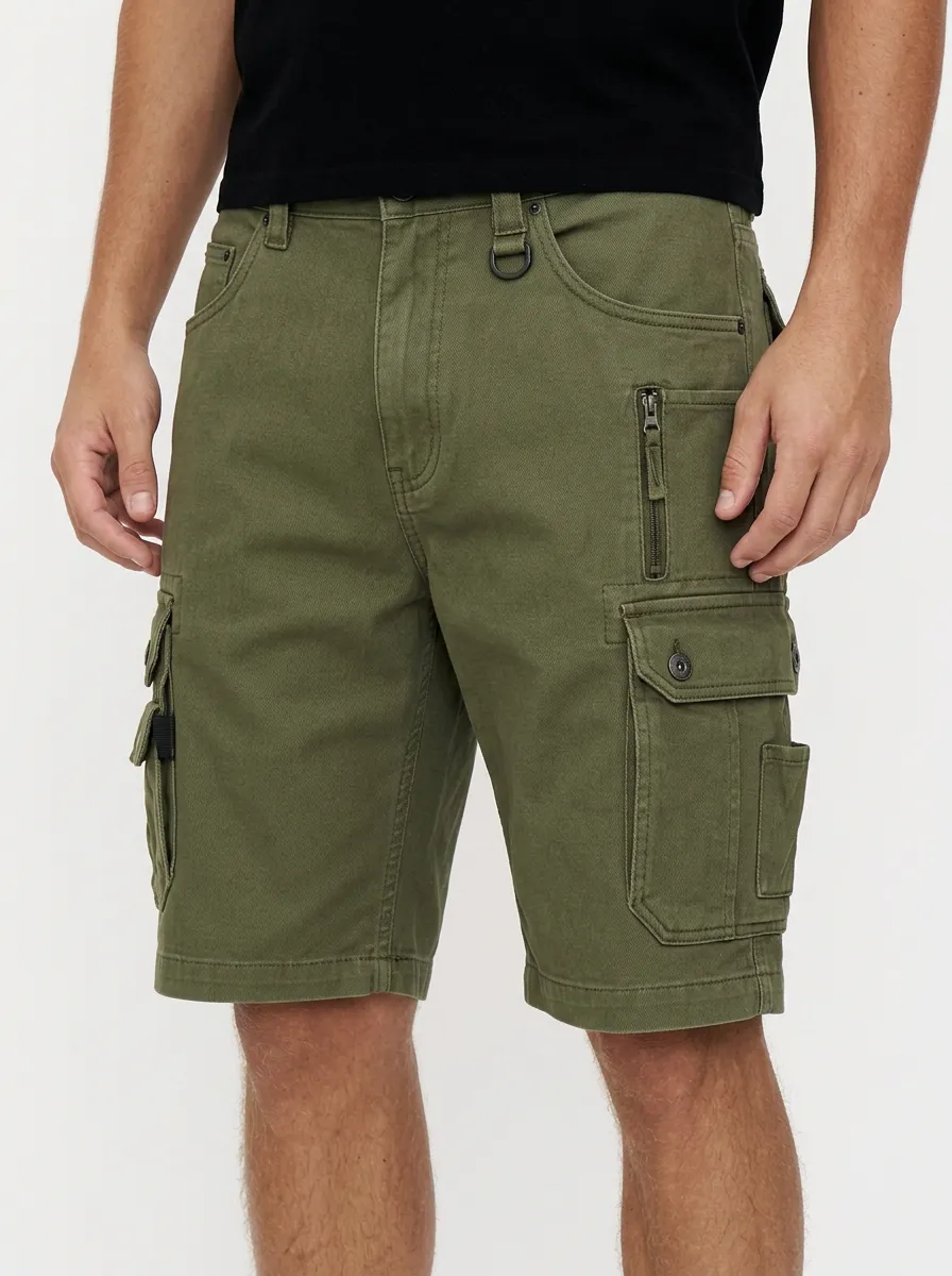 Men's Button-Flap Pockets D-Ring Cargo Shorts