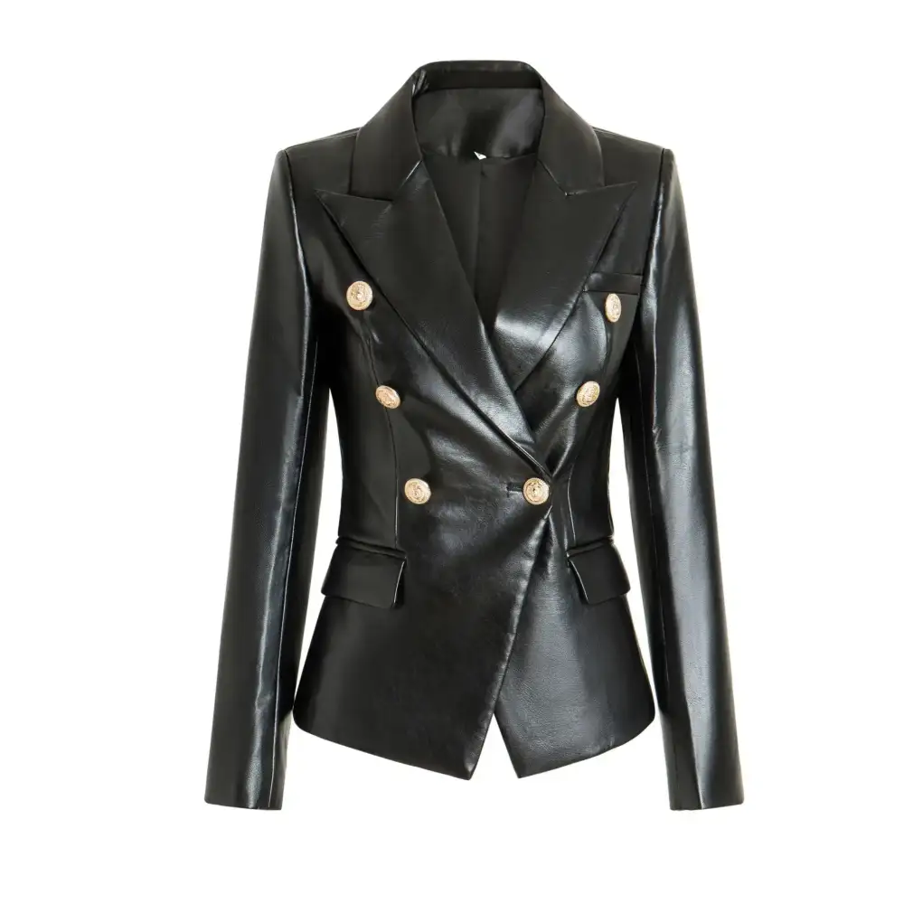 Metal Button Leather Blazer