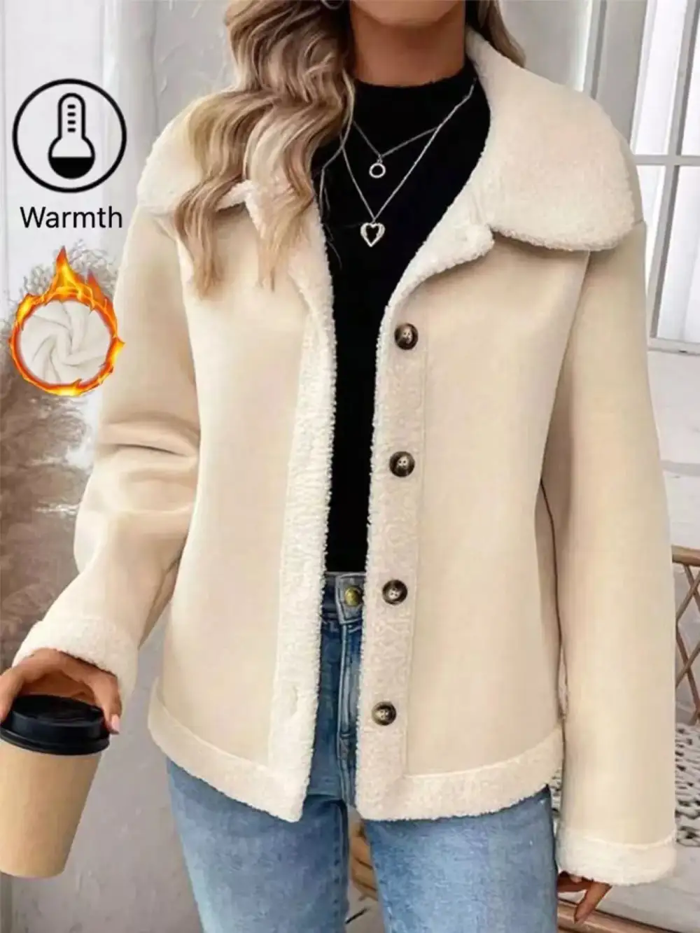 Plus Size Fleece Button-down Outerwear