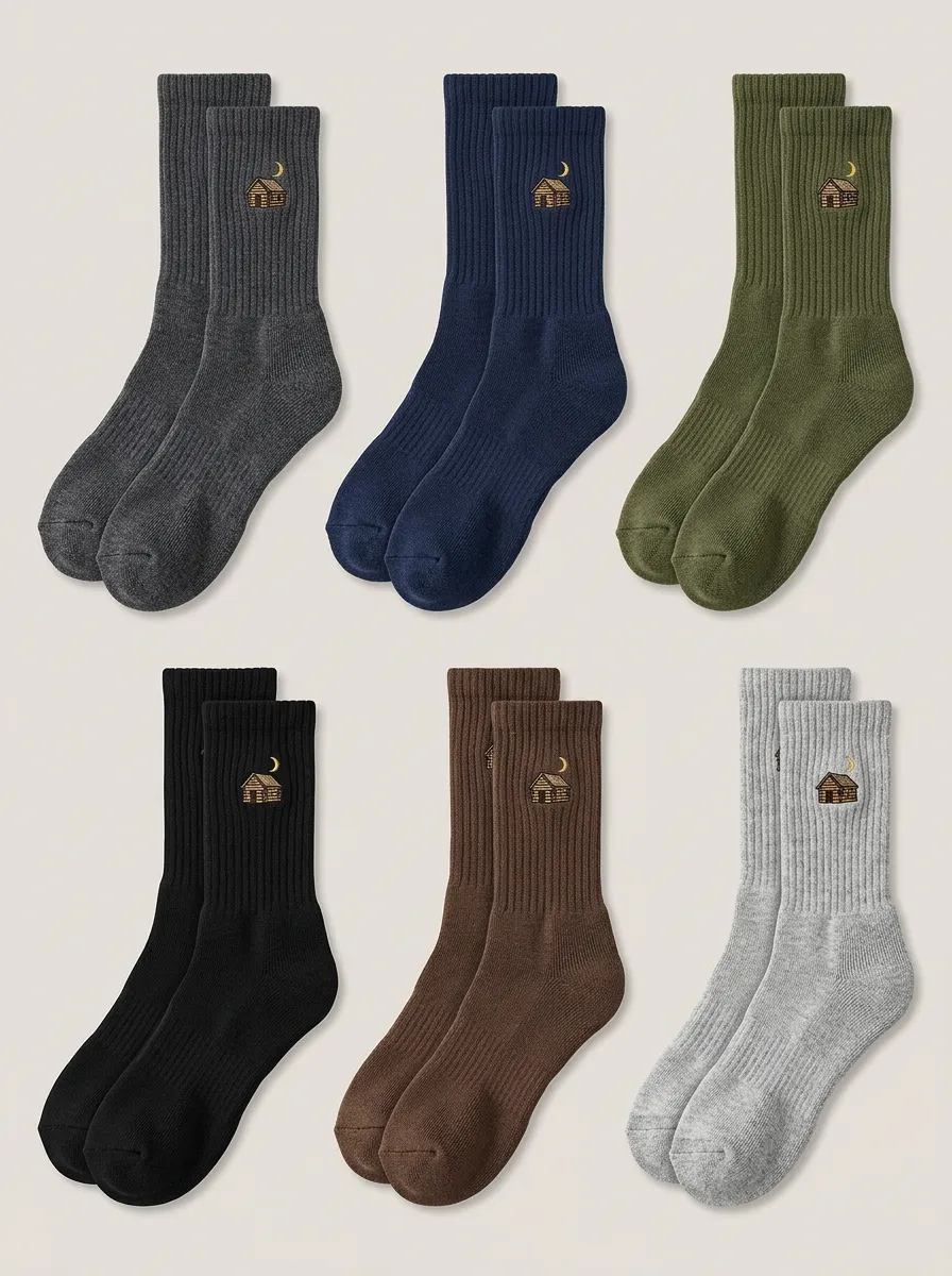 Men's Cabin Moon Embroidered Ribbed Crew Sock Set