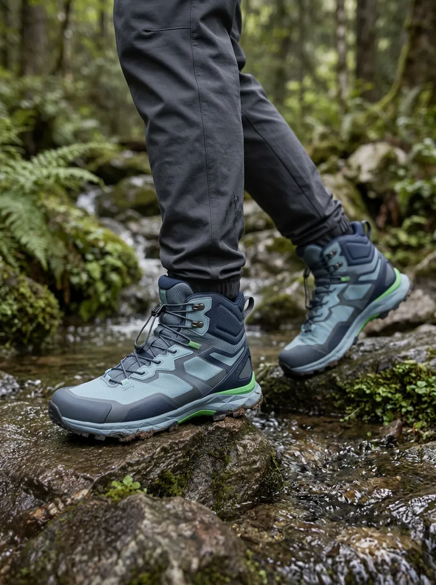 Men's Hiking Outdoor Enthusiast Blue Green Printed Boots