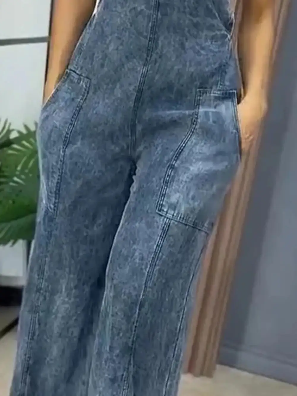 Relaxed Denim Wide Leg Overalls