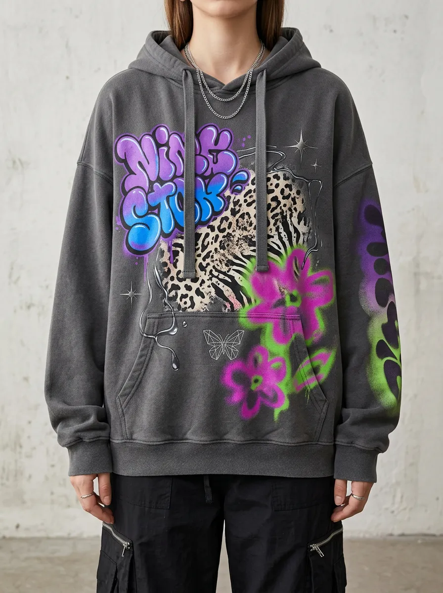 Men's Streetwear Graffiti Floral Leopard T-Shirt