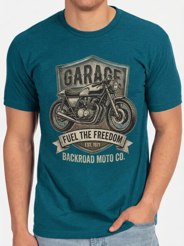 Men's Motorcycle Garage Fuel The Freedom Printed T-shirt
