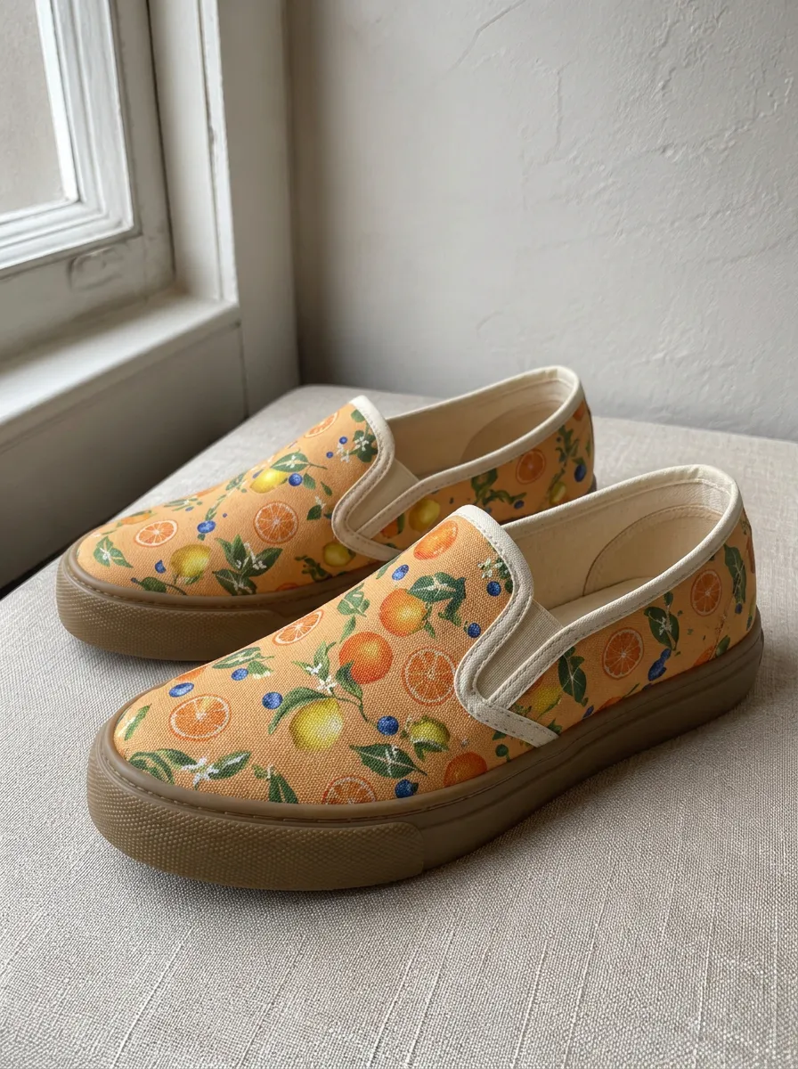 Women's Fruit Lover Orange Lemon Printed Canvas Shoes