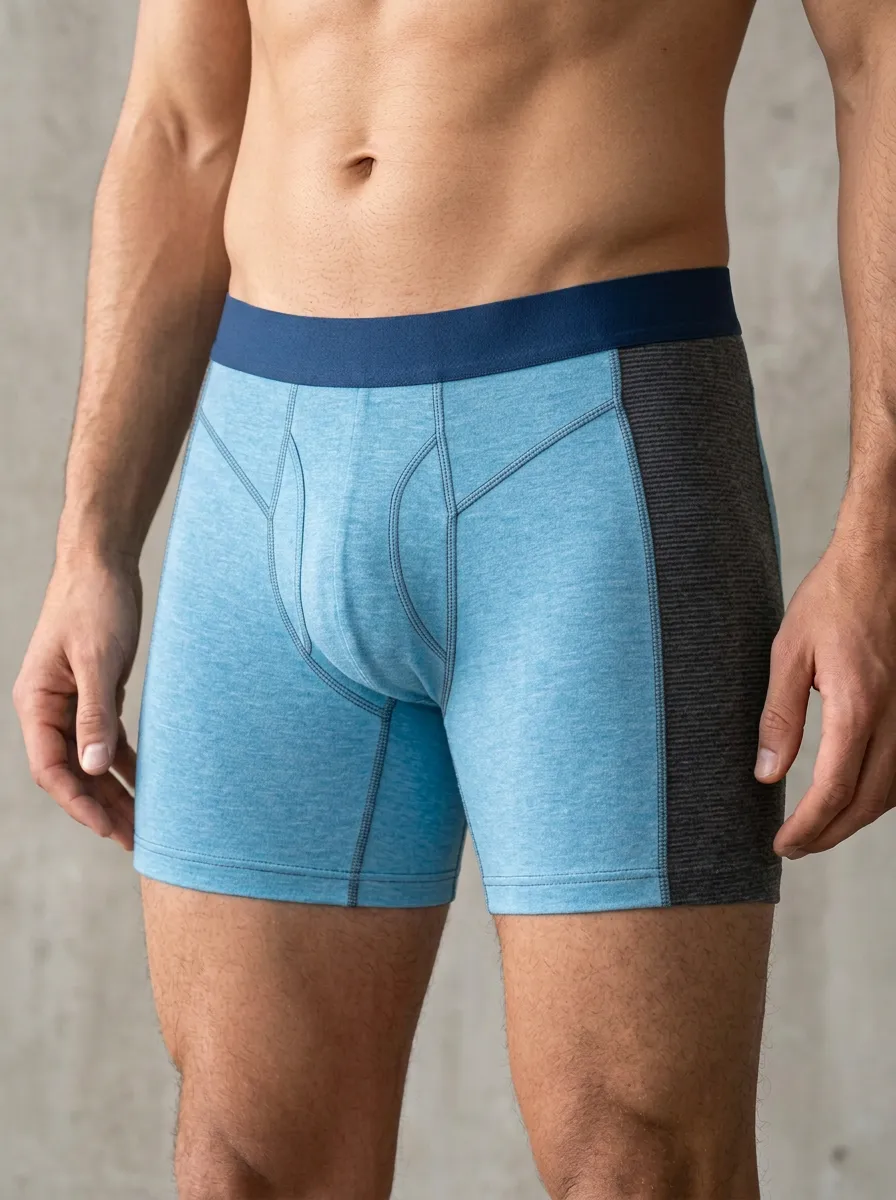 Men's Athletic Comfort Grey Striped Side Printed Boxer Briefs