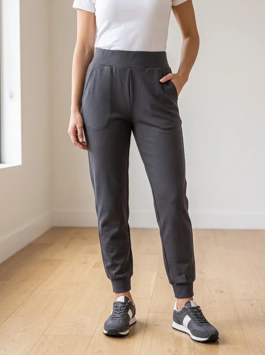 Women's Casual Solid Charcoal High-Waisted Jogger Pants