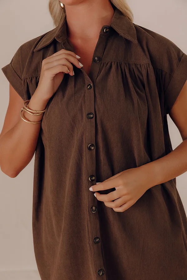 Button-Front Collared Short Sleeve Shirt Mini Dress
