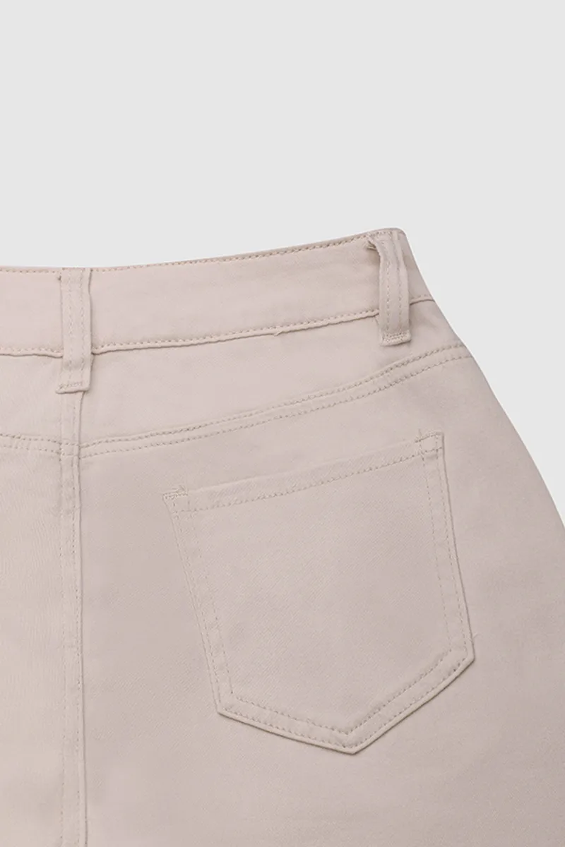 Solid Button Fly Slant Pocket Jeans