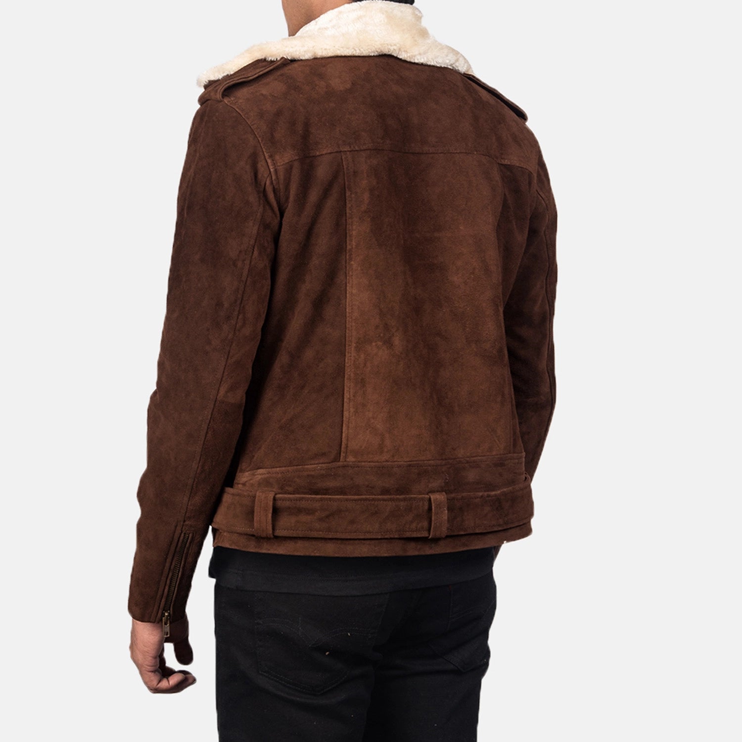 Men's Biker Suede Fur Trim Jacket