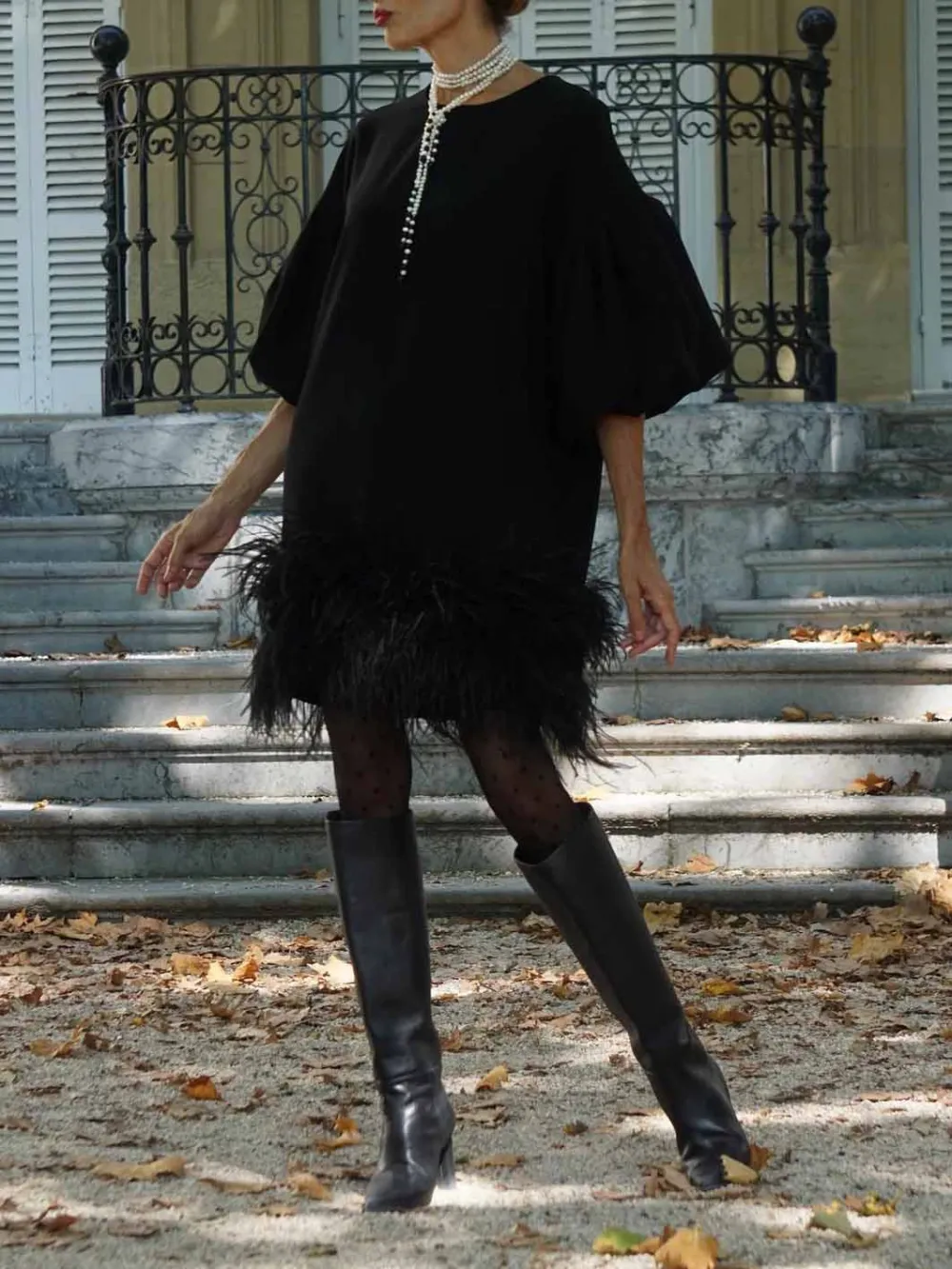 Crew Neck Feather Tassel Elegant Mini Dress