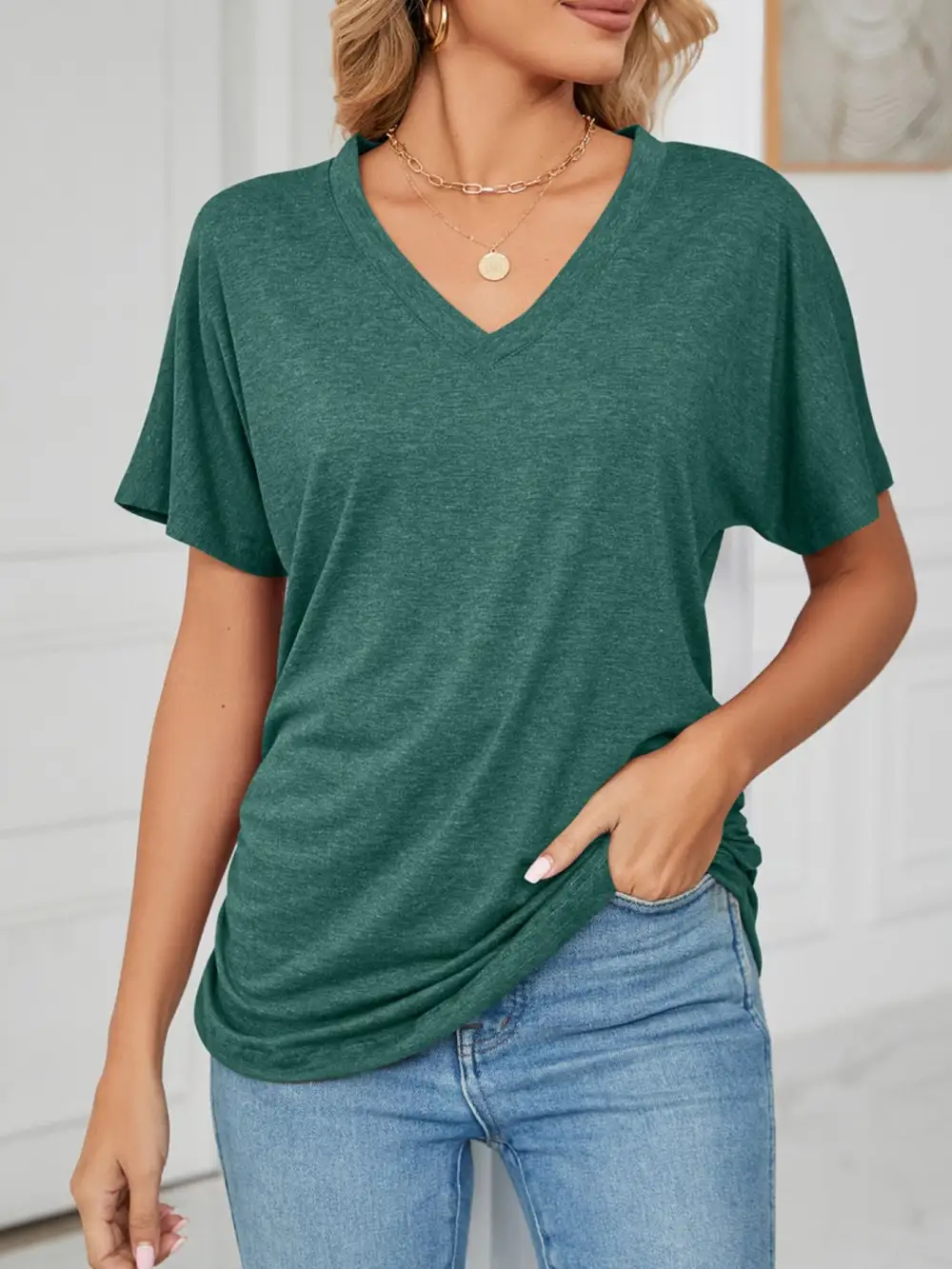 Polished V-Neck Short-Sleeve T-Shirt