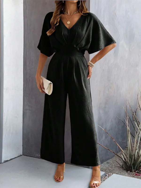 Short Sleeved Clean Wide Leg Jumpsuit Shorts