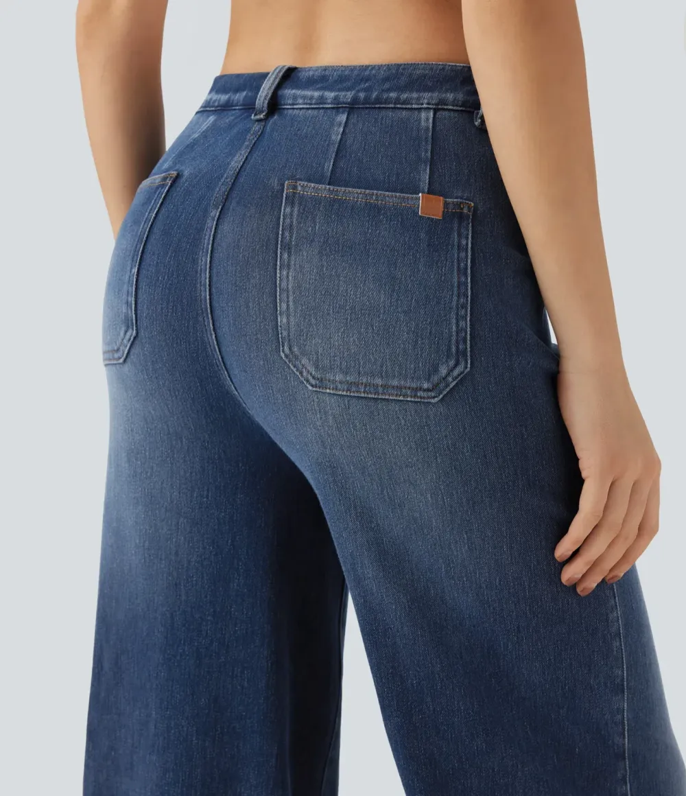 2026🔥  High Waisted Tummy Control Wide Leg Casual Jeans with Pockets
