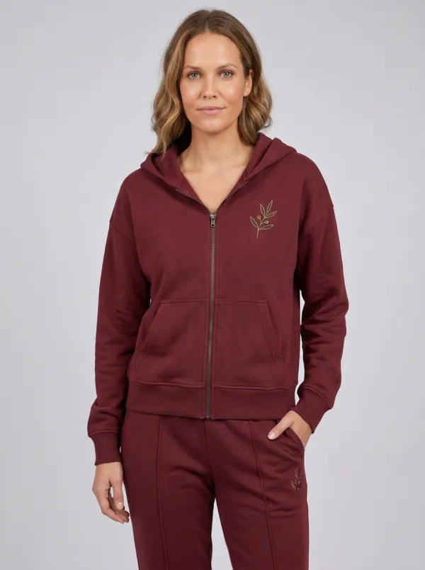 Women's Olive Green Botanical Leaf Embroidered Zip-Up Hoodie Jacket & Jogger Set