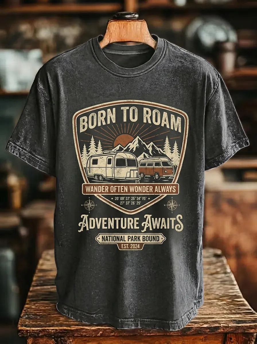 Unisex Camping Lover Mountain Van Printed T-shirt