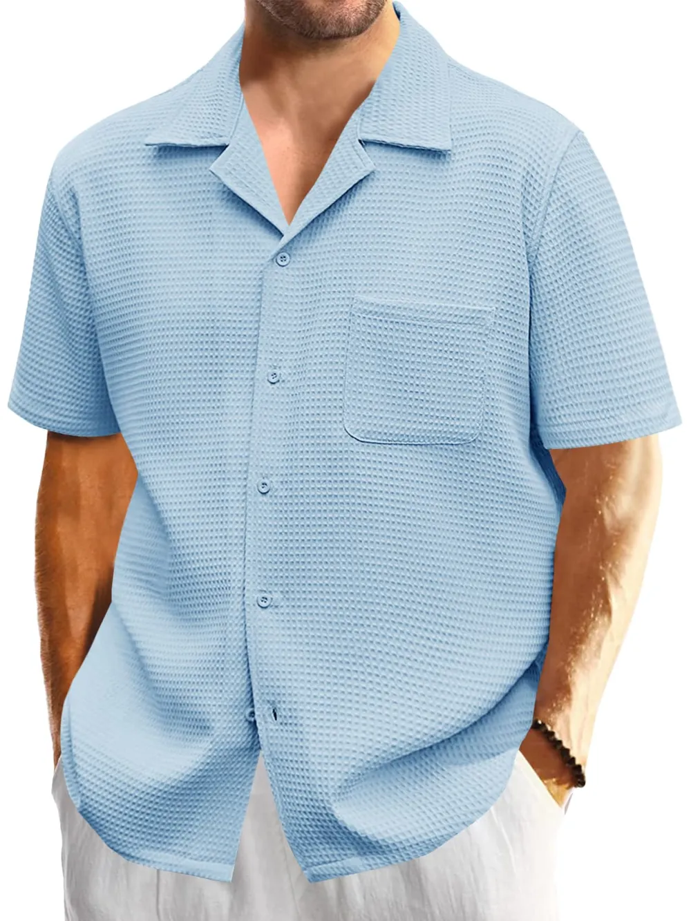 Textured Knit Open Collar Shirt