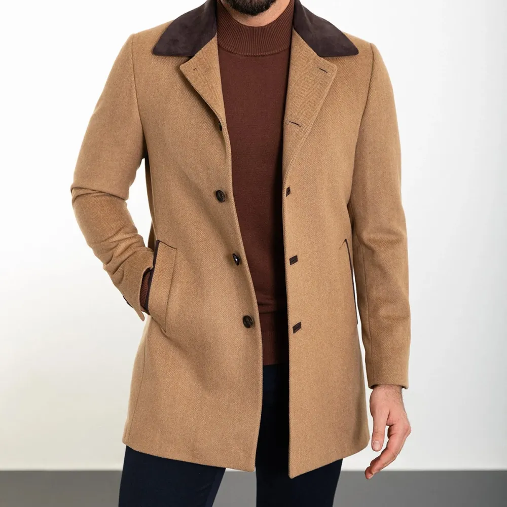 Patterned Slim Fit Wool Tailored Coat