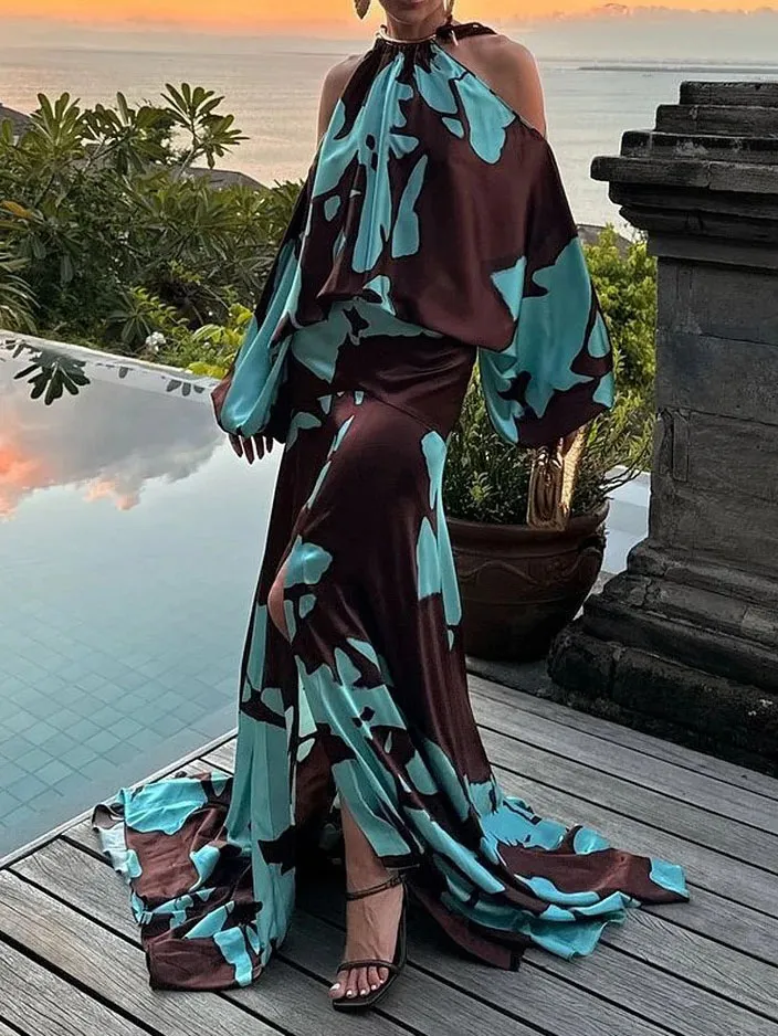 Cold Shoulder Abstract Print Maxi Dress