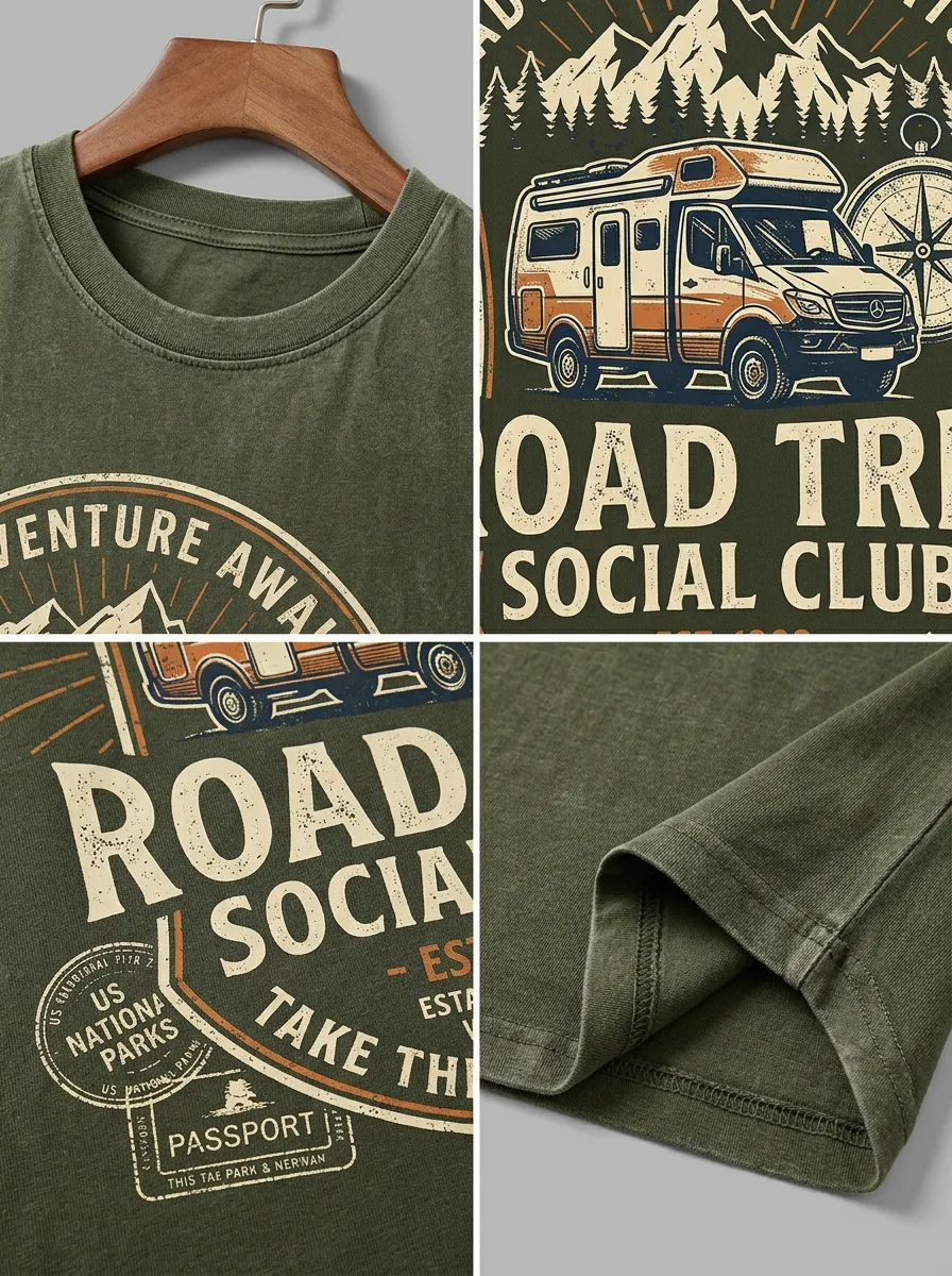 Unisex Road Trip Adventure Camper Printed T-shirt