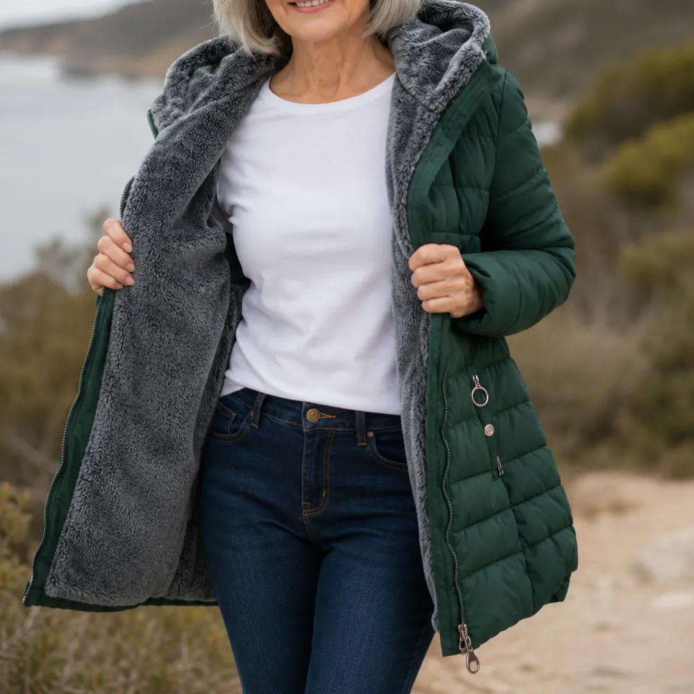 Hooded Quilted Fleece Lined Coat