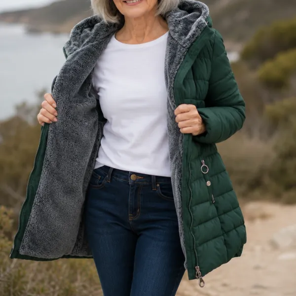 Hooded Quilted Fleece Lined Coat